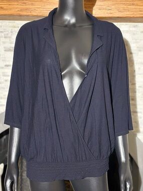 Anthropologie Postmark Black Surplice Dolman Elastic Hem Blouse XS